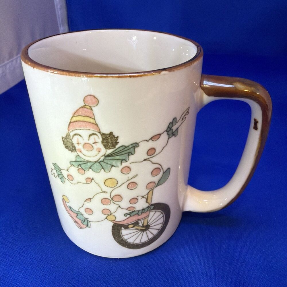 Vintage Takahashi San Francisco Clown on Unicycle Mug Hand Decorated Japan